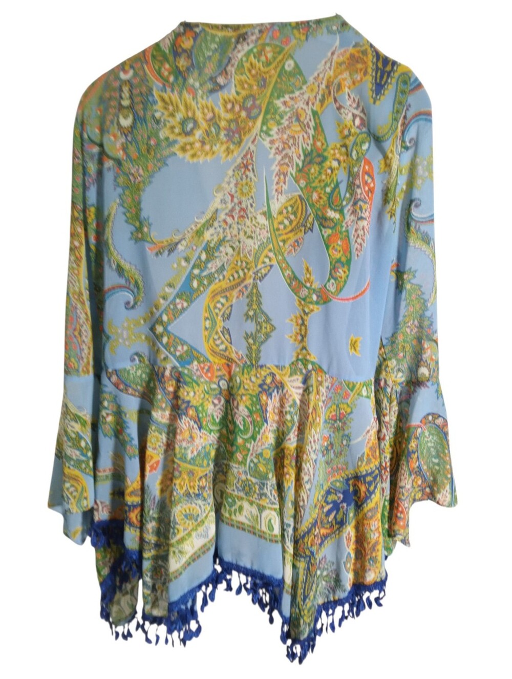 Umgee Floral Paisley Handkerchief Sleeve Tassel Hem Kimono Layer Piece Sz 1XL - Picture 8 of 9